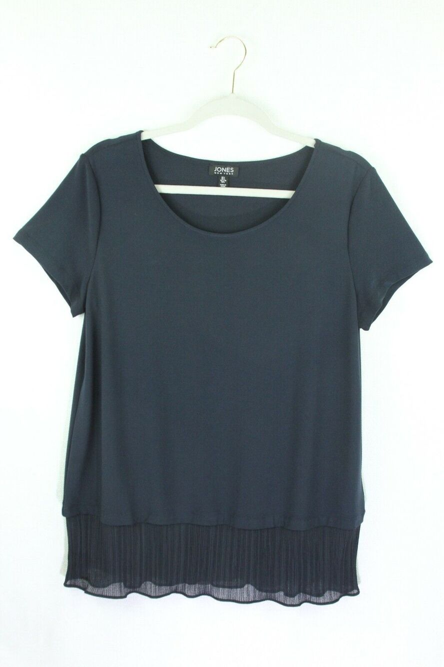 Jones NY Top Large Blue Womens Short Sleeve Layered